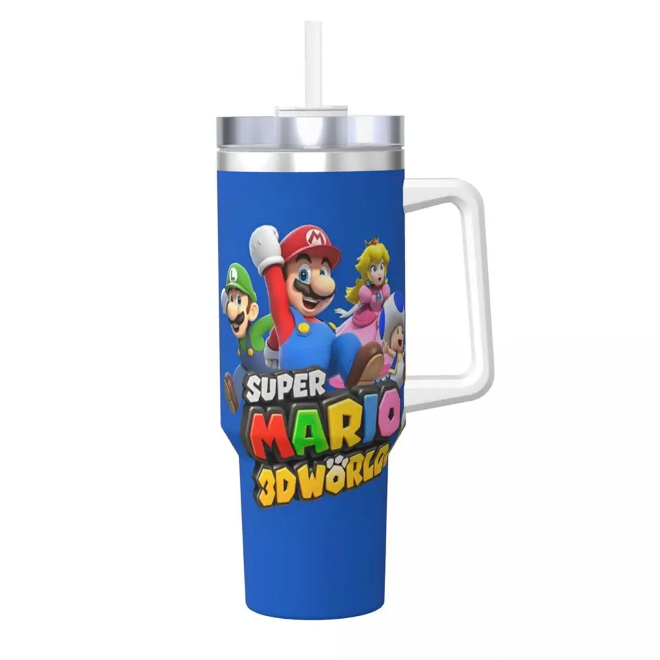 Super Mario z nehrdzavejúcej ocele poháňa tepelný hrnček so slamkami a vekom veľké hrnčeky šálka fľaša na studenú nápojovú fľašu