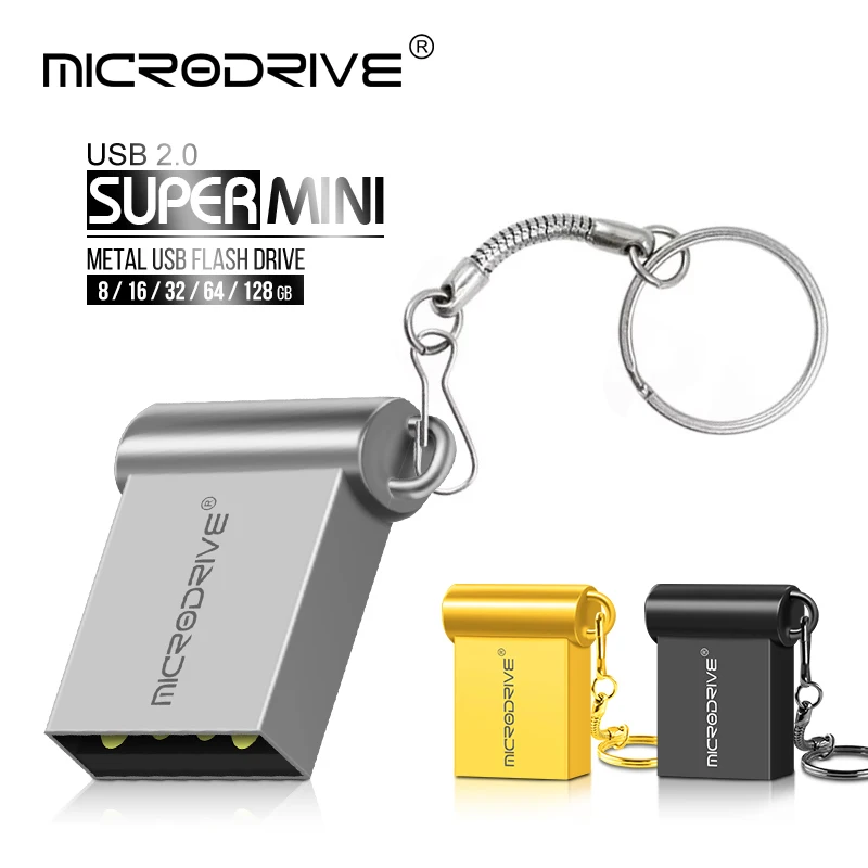 Super Mini Metal Pendrive 4 GB 8 GB 32 GB Vysokorýchlostná USB Flash Drive CLE USB Stick 64 GB 128 GB Flash BLASH USB s reťazou kľúča