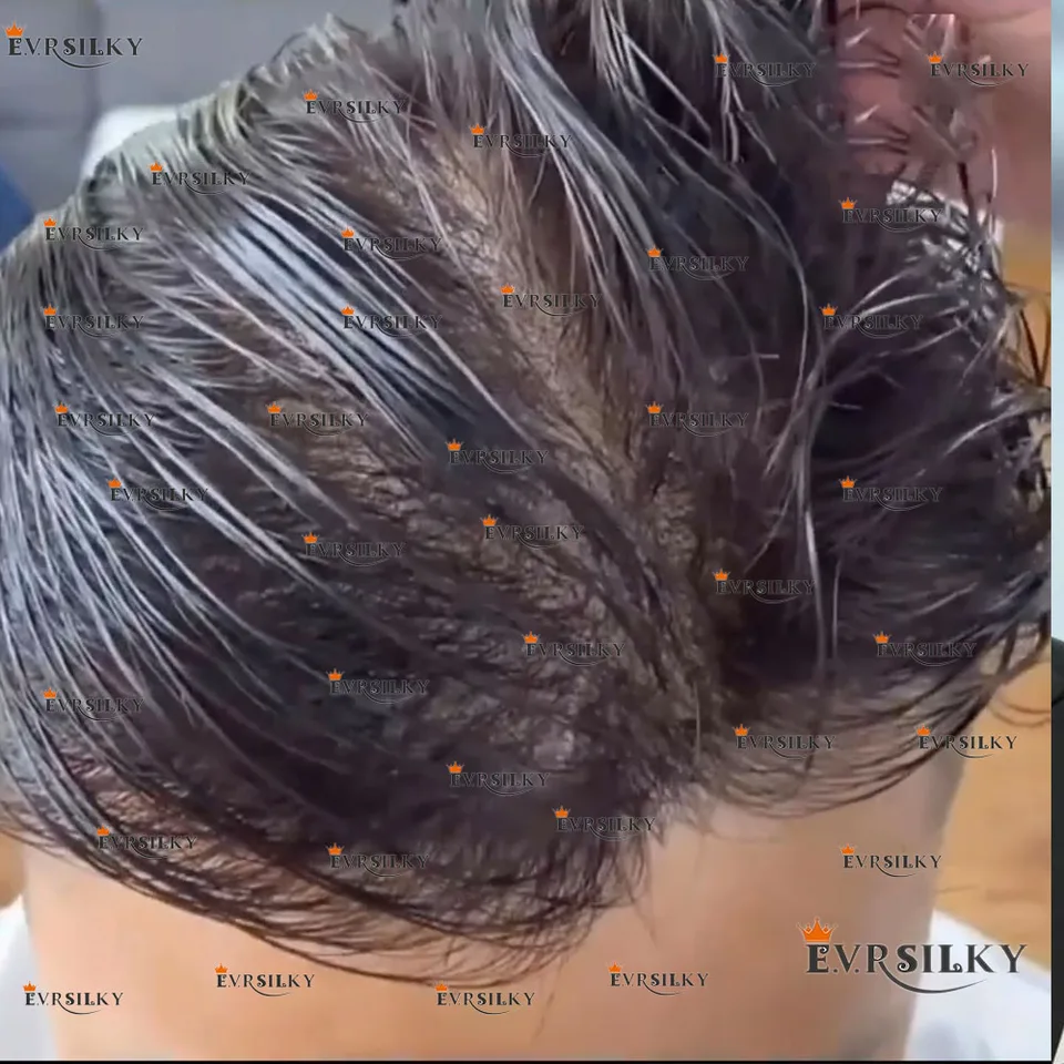 Super odolná prírodná vlasová vlasová línia Q6 Muži Toupee čierna šedá 1B40 1B50 1B80