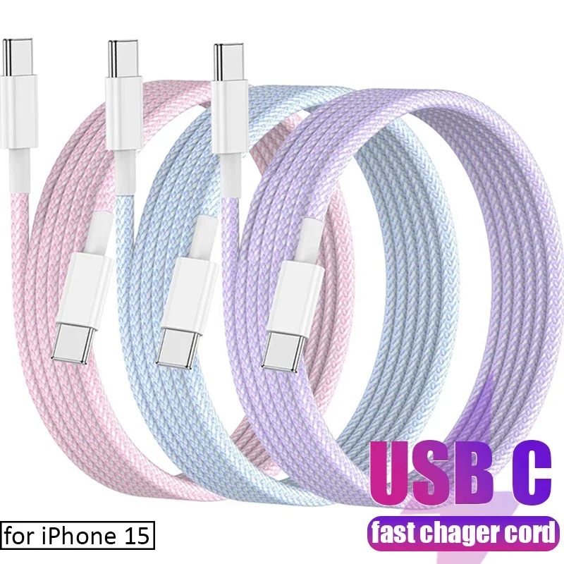 Super rýchle nabíjacie kábel typu C až USB C nylon prepletený nerozbitný telefónny dátový káble vhodné pre iPhone 15 Dual Type C drôt