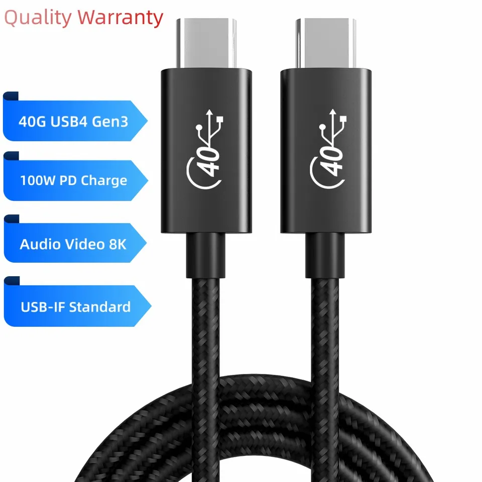 Super rýchlosť 40 Gbps 8k 5k 60 Hz USB-C Type C USB 4.0 Kábel Thunderbolt 4 Pletačný kábel PD 100 W 0,5 m 1 m 2m Drop Diship