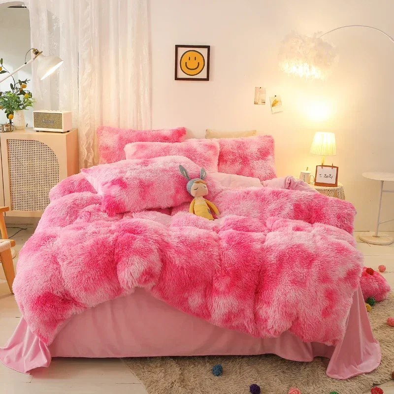 Super Shaggy Coral Fleece Warm Cozy Princess Bedding Set Mink Velvet Quilt/Duvet Cover Set Bed Bed Proforter Drade PillowCases