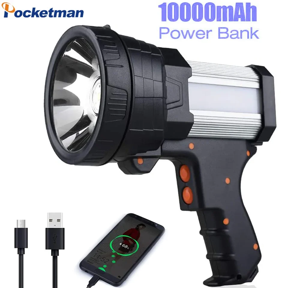 Super svetlé svetlomety s ručnou LED baterkou na lov baterky svetlo nabíjateľnú kempingovú lampu s bočným svetlom power breh s bočným svetlom
