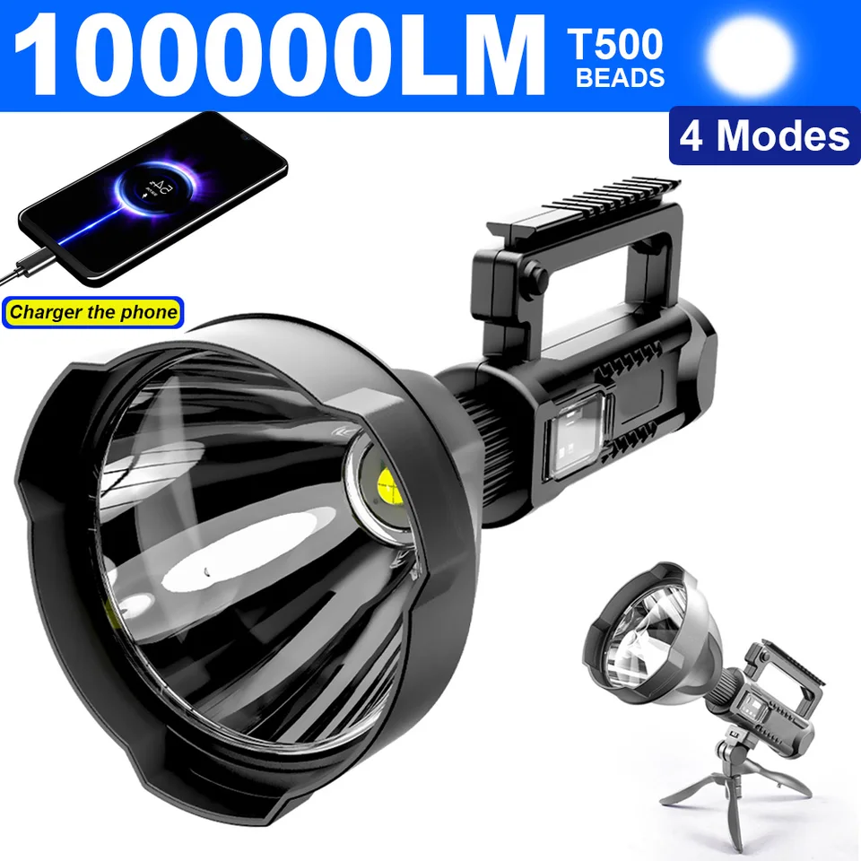 Super T500 Najvýkonnejšia LED baterka Nabíjateľná LED svetlo LED svetlo XHP90 100000lm High -Power Svetlo 18650 TACTICKÁ LUNTERSKA