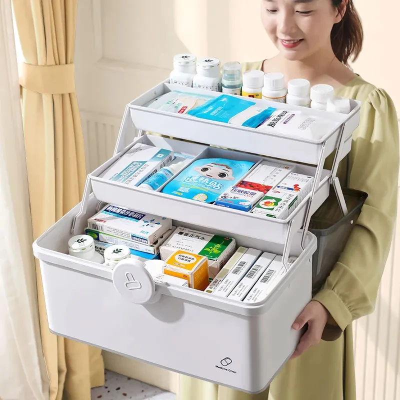 Super veľké kapacitné tabletky Organizátor Prvá pomocná súprava rodiny Viacvrstvová skrinka pre domácu rukoväť Storage Storage Plastová nádoba