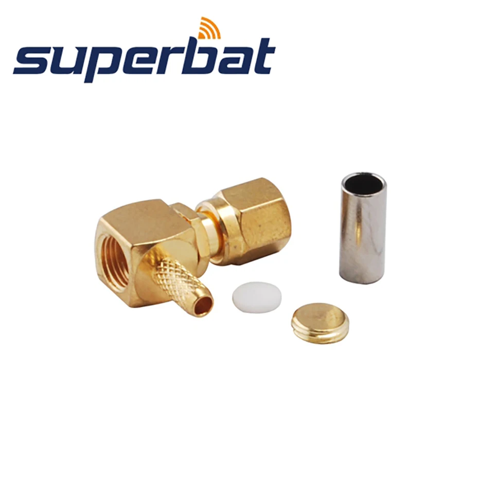 SuperBat SMC Mužský pravý uhol Crimp RF koaxiálny konektor pre kábel RG174, RG178, RG316, LMR100