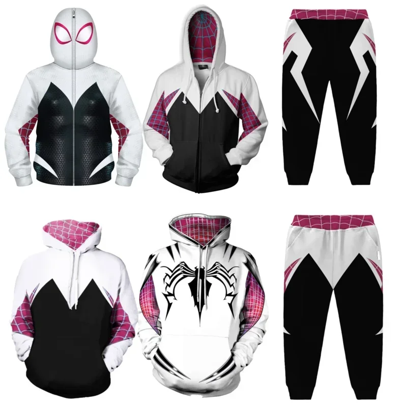 Superhrdina cosplay pre pavúk gwen Stacy mikiny zipsový kabát dospelé deti kostým s kapucňou pullover na streetwear