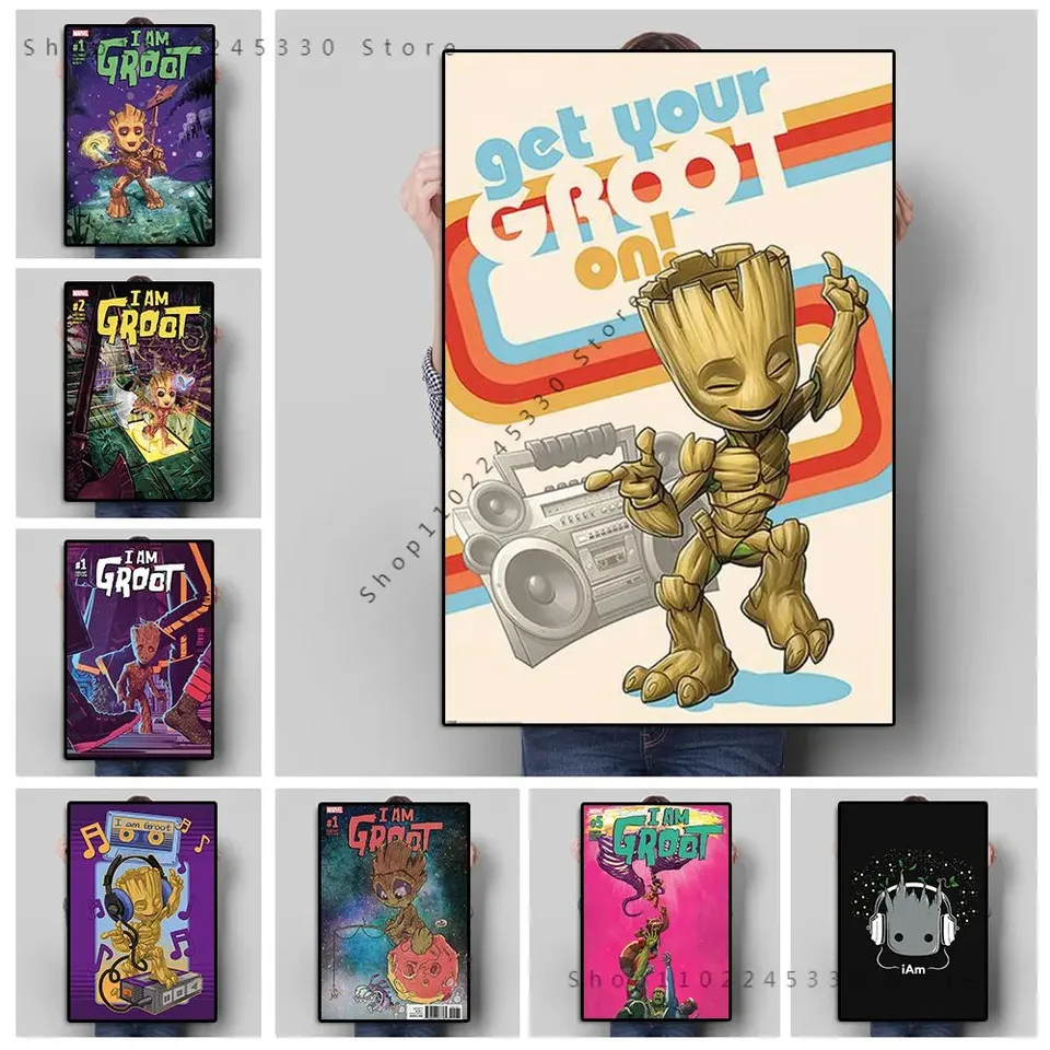 Superhrdina I AM GROOT COMIC Plagát potlač Marvel Avengers Cartoon Anime Canvas maľba nástenná umenie Obrázok