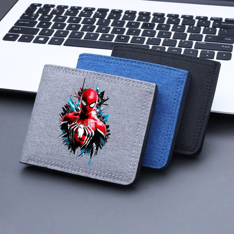 Superhrdina Spiderman Canvas Men Peňaženka čierna/modrá/šedá karta držiteľ peňaženka Mužské peniaze Banka Držiteľ banka Krátky kabelka kreditná taška