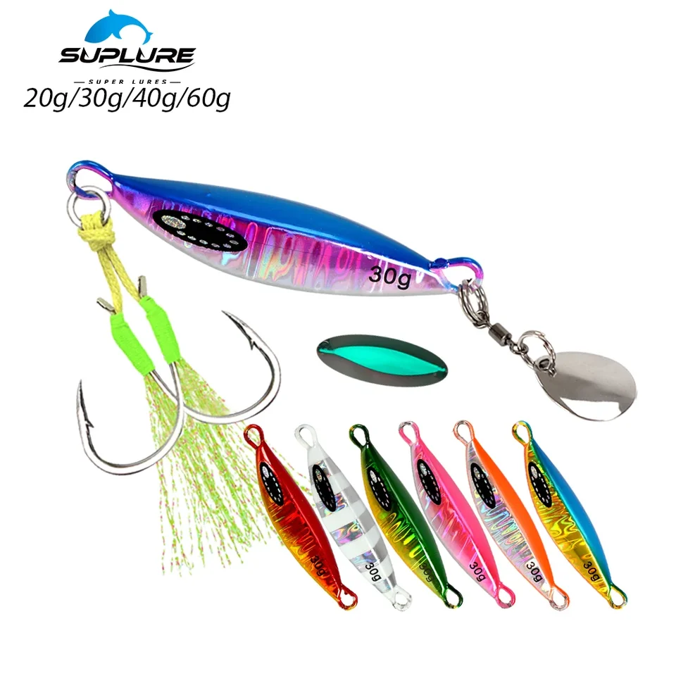 Superlures 2024 Nová prípravná návnada s rotátnym chvostom 20G-60G Rýchle klesajúca slaná voda Casting Fishing Jigging Lure s háčikom a lyžičkou