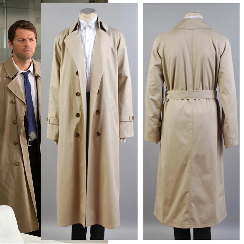 Supernatural kostým Castiel Twill Cosplay kostým pre mužov dlhý zákopový kabát iba Halloween kostým na mieru vyrobené 2 objednávky