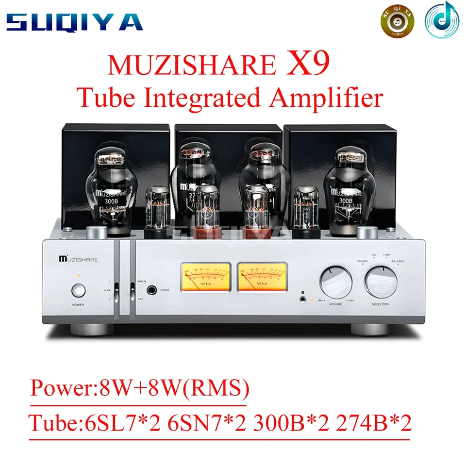 Suqiya-Muzishare X9 trieda A 300B Tubový zosilňovač s vyváženým/čistým výkonom/fono zosilňovačom s diaľkovým ovládaním