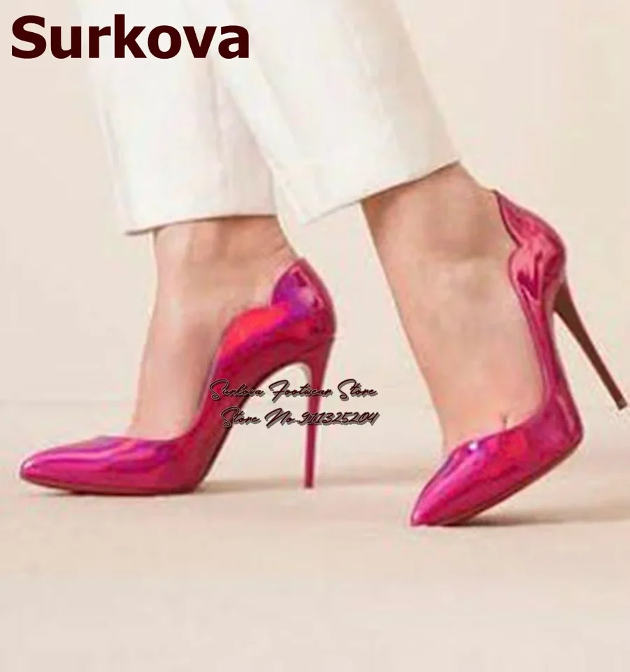 Surkova Gold Hologram Iridescent Zrkadlo Kožné plytké čerpadlá 12 cm tenké vysoké podpätky špicaté špicaté topánky