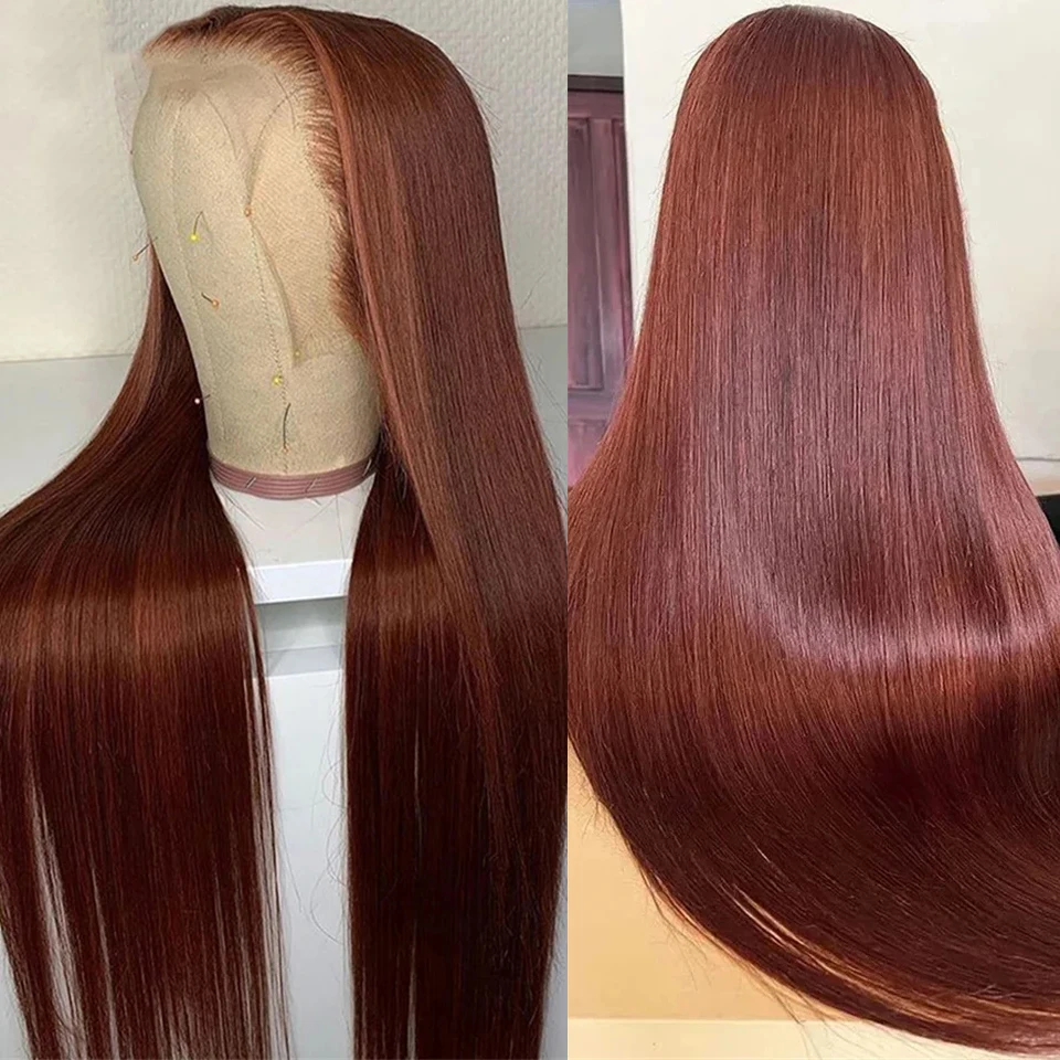 Surová indická červenkastá hnedá priama čipka predné parochne ľudské vlasy vopred vytrhnuté 13x6 HD Lace Frontal Parote