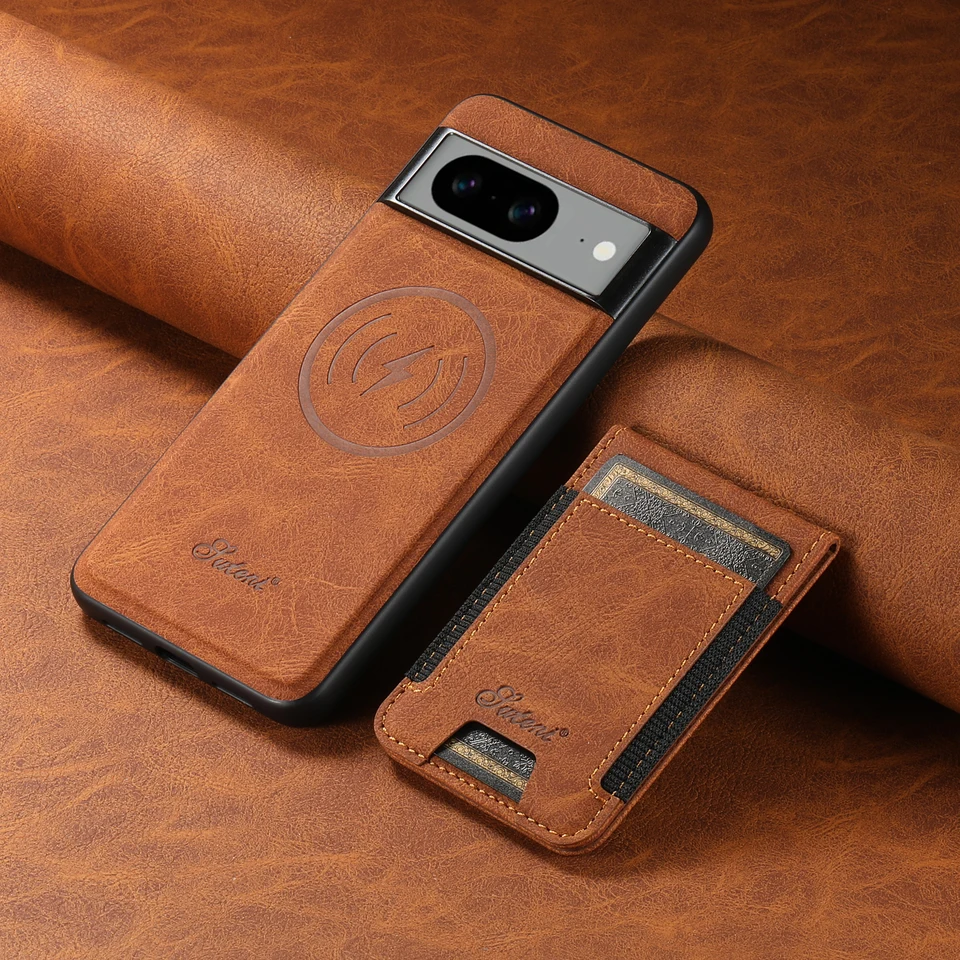Suteni 2-v-1 Magnetic Magsafe Wireless Case Case Luxury Pu Leather Case pre Google Pixel 6 7 8 9 Pro XL/Pixel 6a 7a 8a