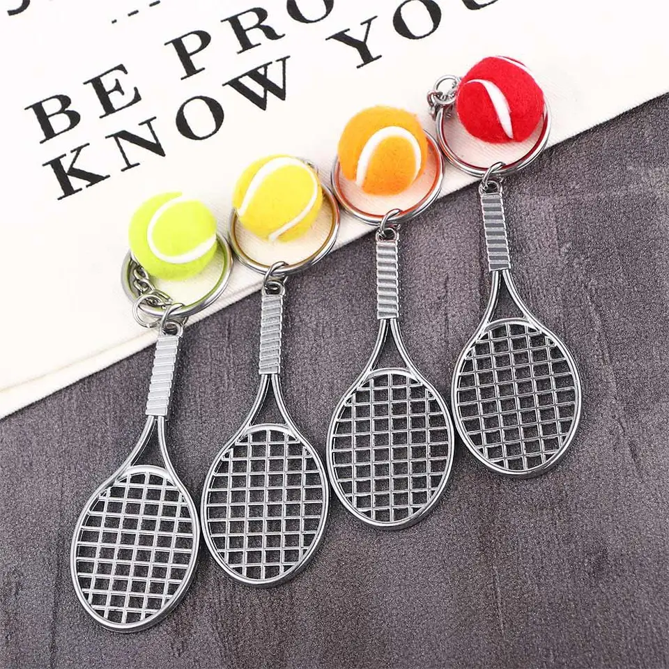 Suvenír pre darčeky 6 farebný prívesok Metal Car Key reťazec Športový kľúčový reťazec mini keychain tenisový tenis tenisový raketa keychain