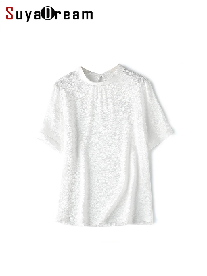 Suyadream-Stand Collar Chic Tirls for Women, White Blgjeps, 92% hodváb, 8% spandex, kancelárska dáma, čierna, leto, nové, 2024