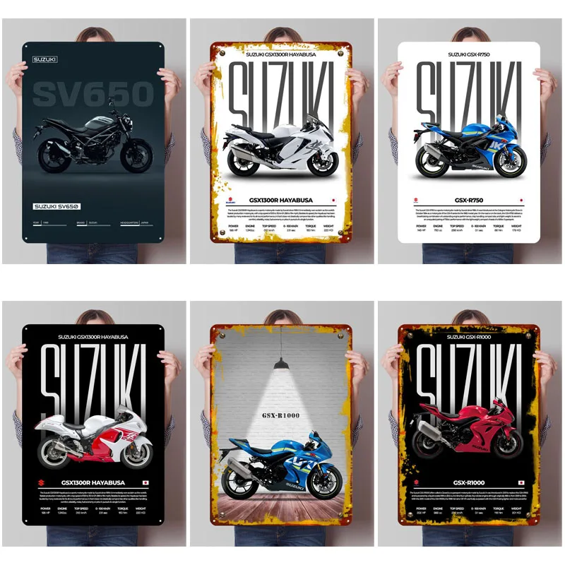 Suzuki Tinkplate znamenia klasické autá plagáty spálne dekorácia obývacia izba Vlastná kovová značka pre garážové nástenné umenie dekorácie dekorácie