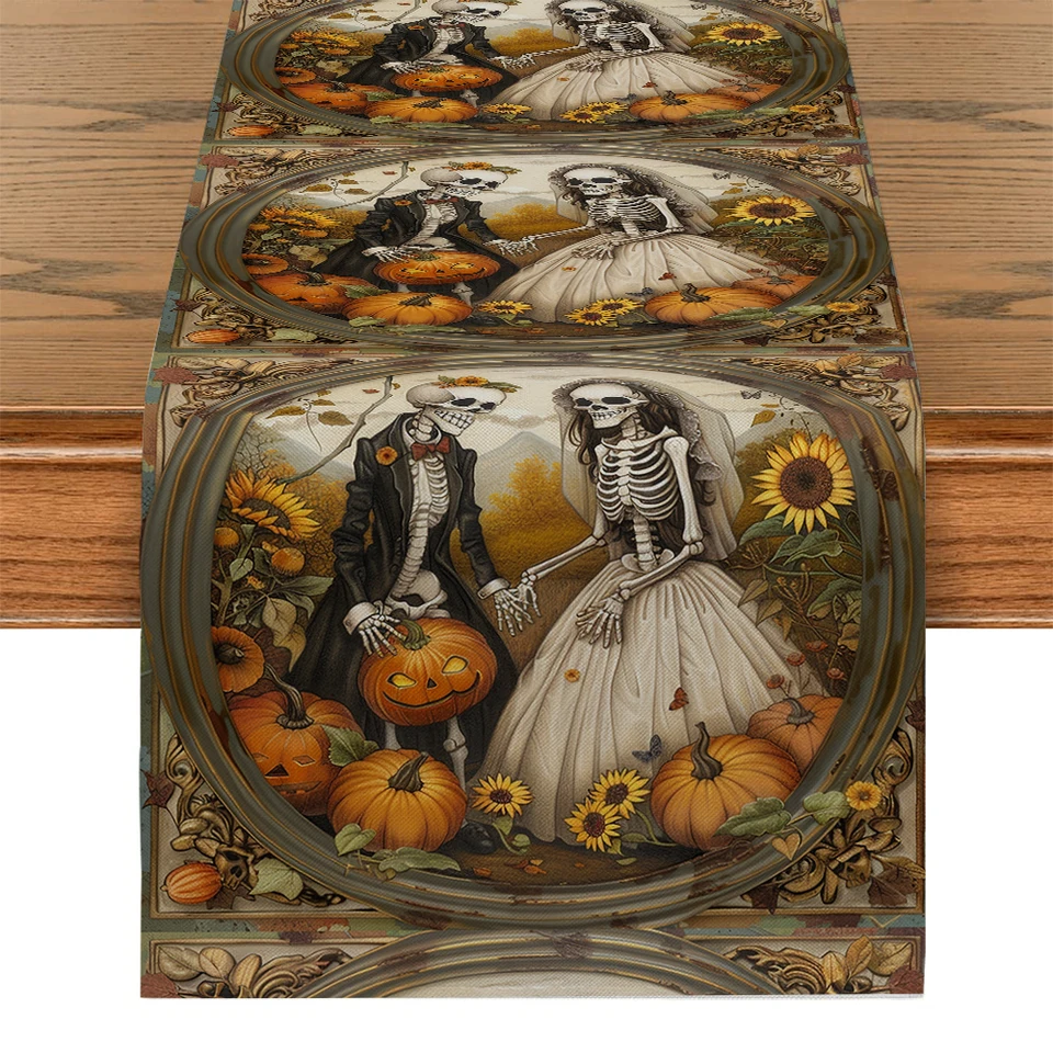 Svadobná lebka Pumpkin Rose Sunflower Table Runner Polyester Cable Runners pre jedáleň Cottagecore Polyester Table