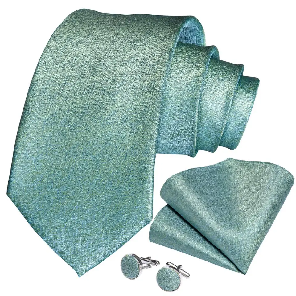 Svadobná pánska kravata zelená modrá Solid módna kravata pre mužov Business Dropshipping Dibangu Designer Hanky ​​Cufflinks TIE SET SJT-7250