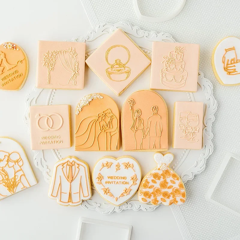 Svadobná torta zdobenie náradia Cookie tlačová pečiatka reliéf sušienky Cutter Fondant Sugarcraft Cookie Cutters pleseň pleseň