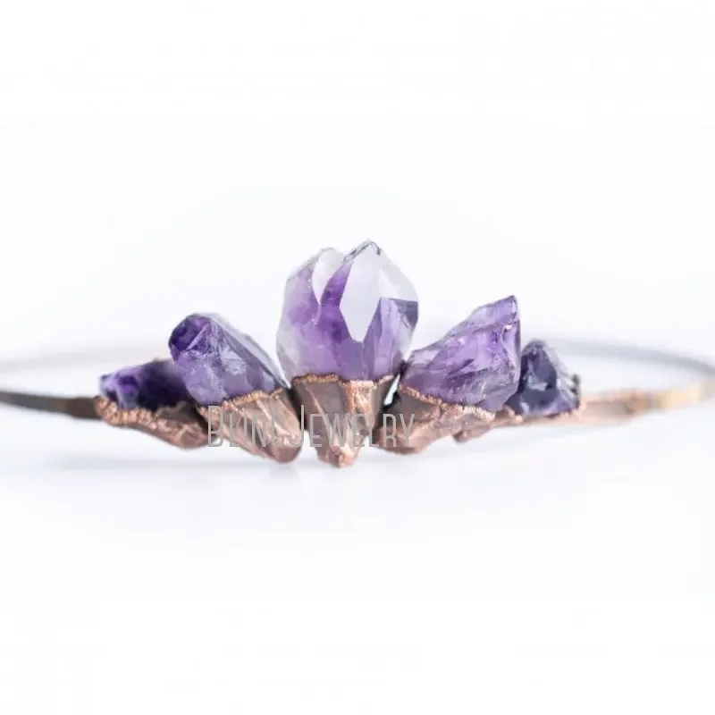 Svadobné klenoty Y2K Arcane Gothic Hair doplnky Ženy Ametyst Crown Crystal Tiara čelenka meď Halloween Darček