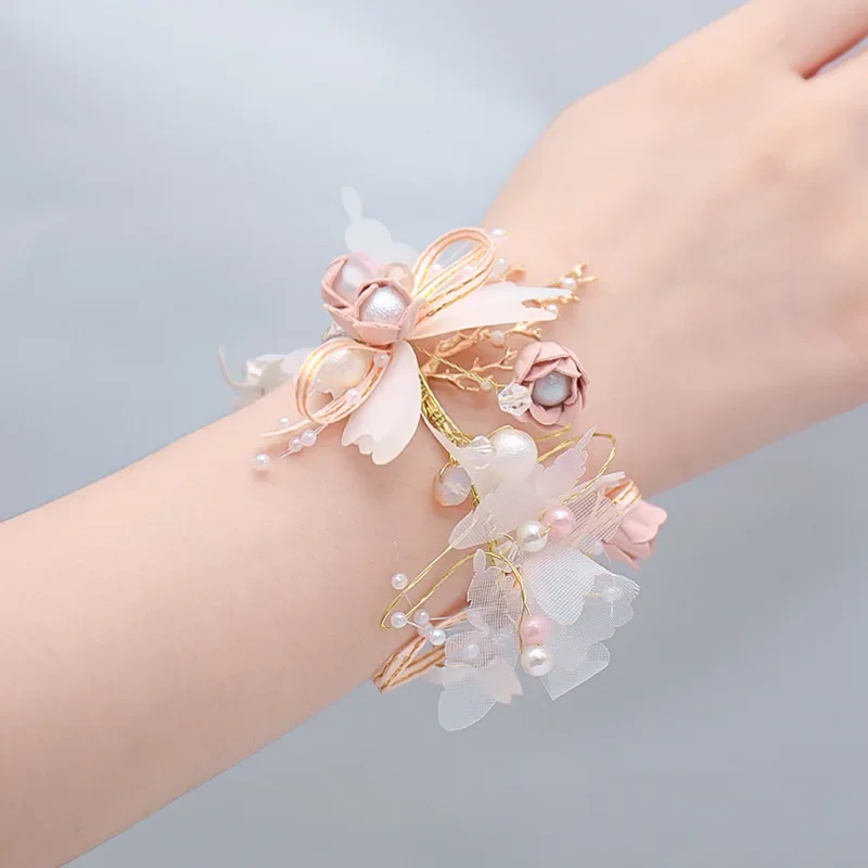 Svadobné zápästie Korzná svadobná družička náramok hodvábny kvet ružovej kvetiny Prom látka kvety kvety náramok svadobná boutonniere