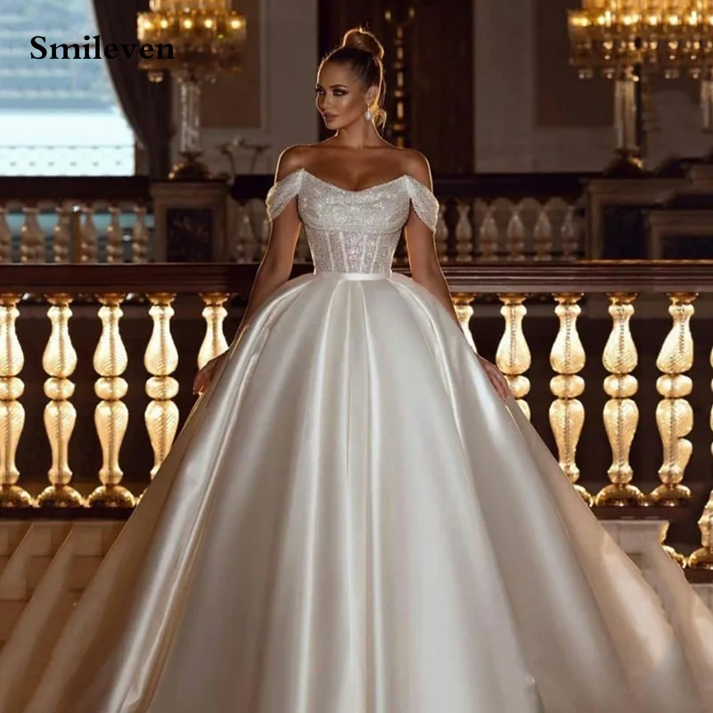 Svadobné šaty Smileven princezná z ramien Flitre Top Bride Dress Saudská Arábia boho boho vestido de noiva guľové šaty 2022