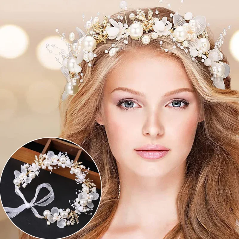 Svadobný kvet perlové vlasové prsteň Elegantné svadobné imitácie Pearly Headwar Kair Band Sladké romantické pre dievčatá čelenka šperky