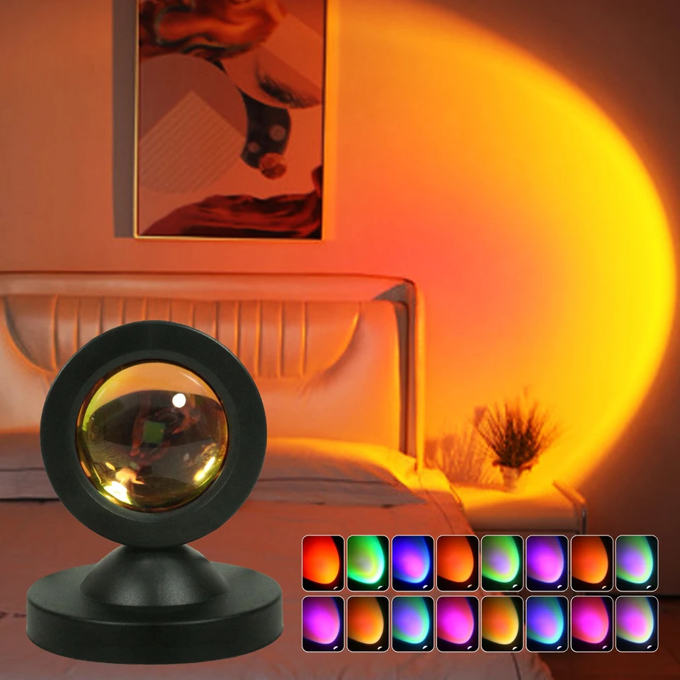 Svetelná lampa Sunset s diaľkovým ovládaním LAMPU RGB USB Power LED projektor estetické fotografické pozadie pozadia dúhová nálada Noc