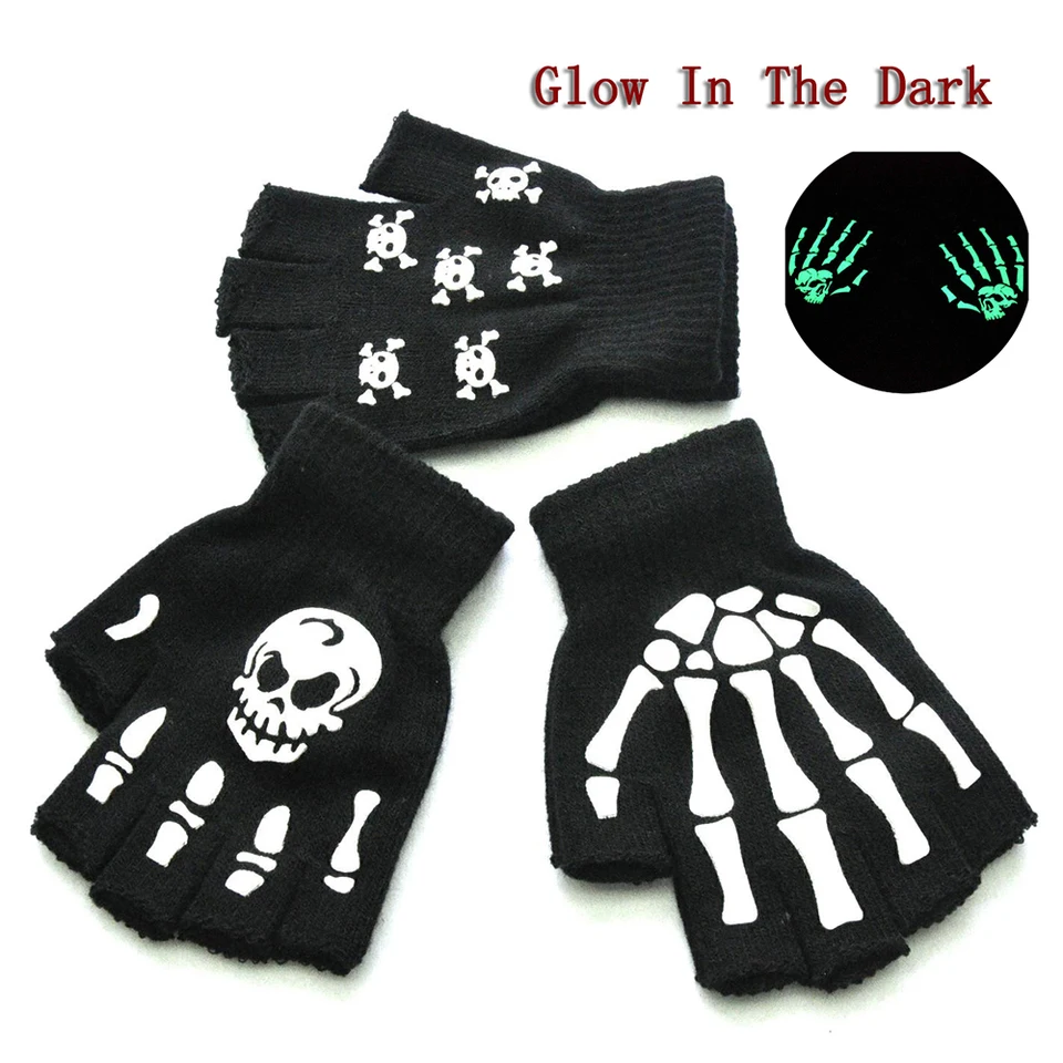 Svetelné rukavice Childs Halloween Supplies pre zimnú ruku teplejšiu kosť lebku Grimace Mitten