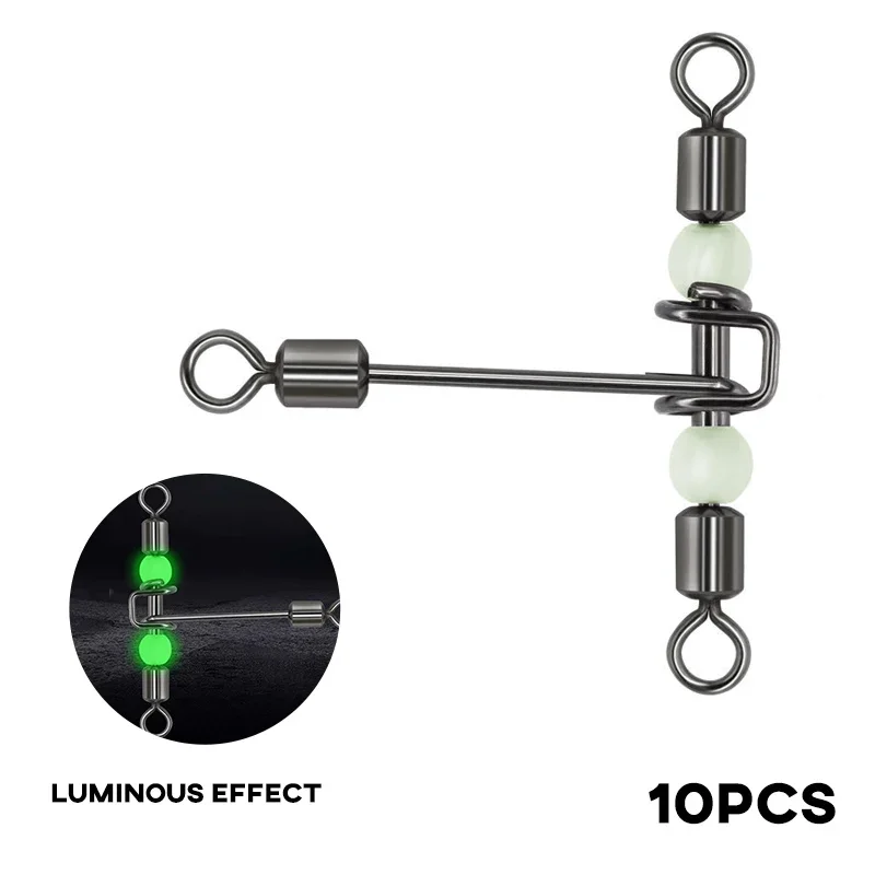 Svetelné rybolovné otáčky 10ks 3-Way Thape Rolling Swivel s vesmírnymi fazuľami Peaca Cross-LaP Snaps Connector Fishing Tackles