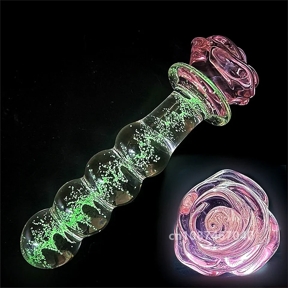 Svetelné sklo Dildo Rose Anal Glow Glow v tmavej zadkovej zástrčke Anal Penetration Penetration Análne páry Hra dospelé sexuálne hračky spojenie