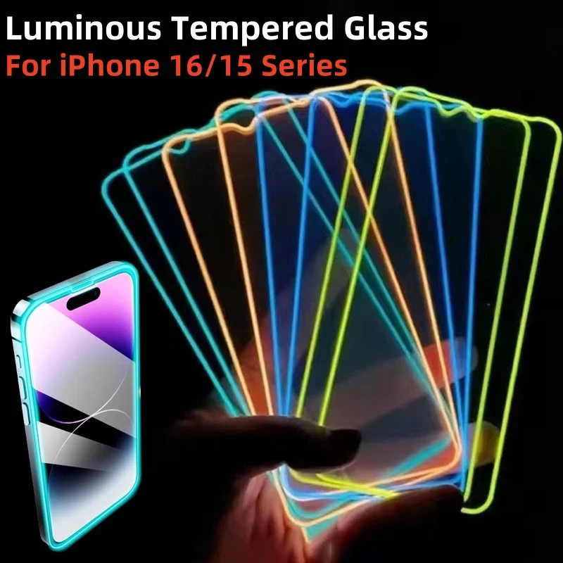 Svetelné temperované sklo pre iPhone 16 Pro Max Glowing Chránič obrazovky pre iPhone 15 Pro Max 16+ Plus 16 Pro Protective Glass