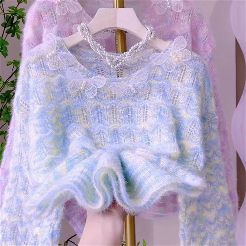 Sveter Mujer Jumper Ženy Sueter Purple okrúhle krk pletené svetre vytiahnite femme y2k horné nadmerné pullové jar 2025