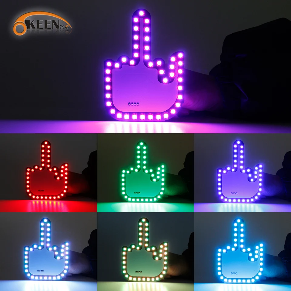Svetlo auta s diaľkovým ovládačom chladné vtipné auto Vnútorné svetlo prstom nahor LED stredným prstom ruka LAMP zadné čelné sklo LED