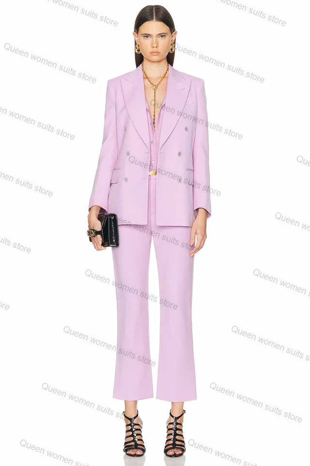 Svetlo ružová 2 -kusová dámska oblečenie Panty Set sako+nohavice Formálna kancelárska dáma na mieru veľkosti Business Double Breast Prom Jacket