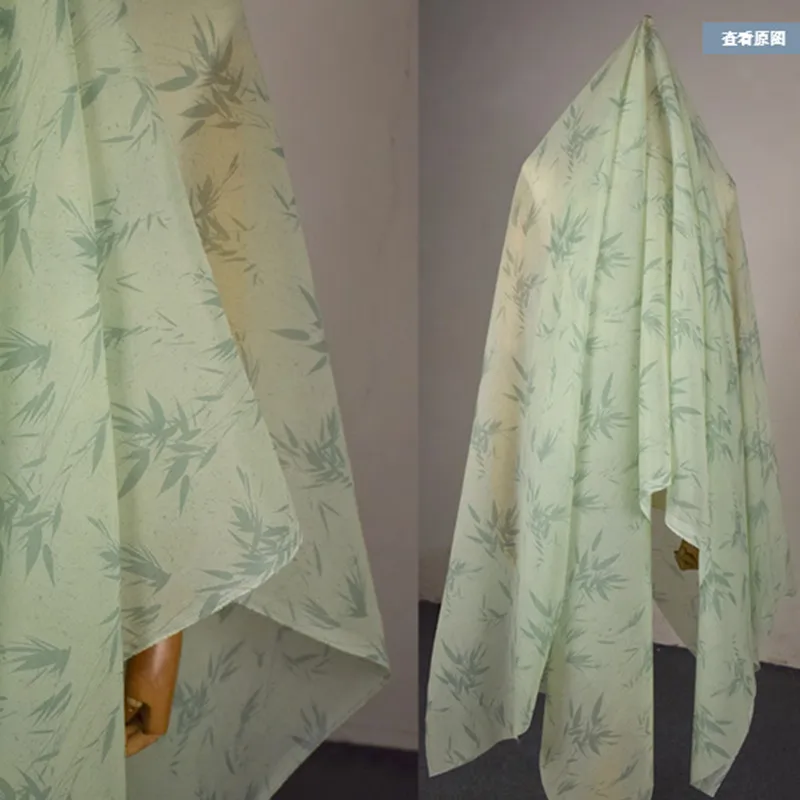 Svetlo zelené dno s bambusovou tlačou, organzovou látkou pre letné šaty, handrička cheongsam han, tenká, mäkká, priehľadná, T2033