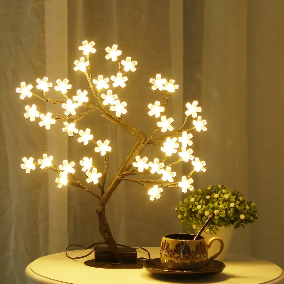 Svetlo čerešňového kvetu strom, 17 palcov 40led osvetlená stolová doska umelý kvet bonsai stromový lampa USB Darčeky pre domácu výzdobu