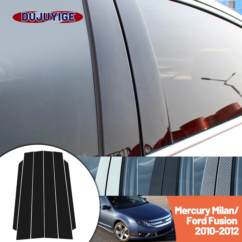 Svetlo čierna čierna nálepka na dvere a okno BC Pillar Vhodný pre Mercury Milan Ford Fusion 2010-2012 2011