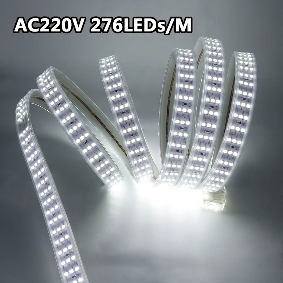 Svetlá LED pásma AC 220V LED 2835SMD 276LED/M Flexibilná vonkajšia lampa vodotesná páska LED s vypnutím/zapínačom napájacej zástrčky