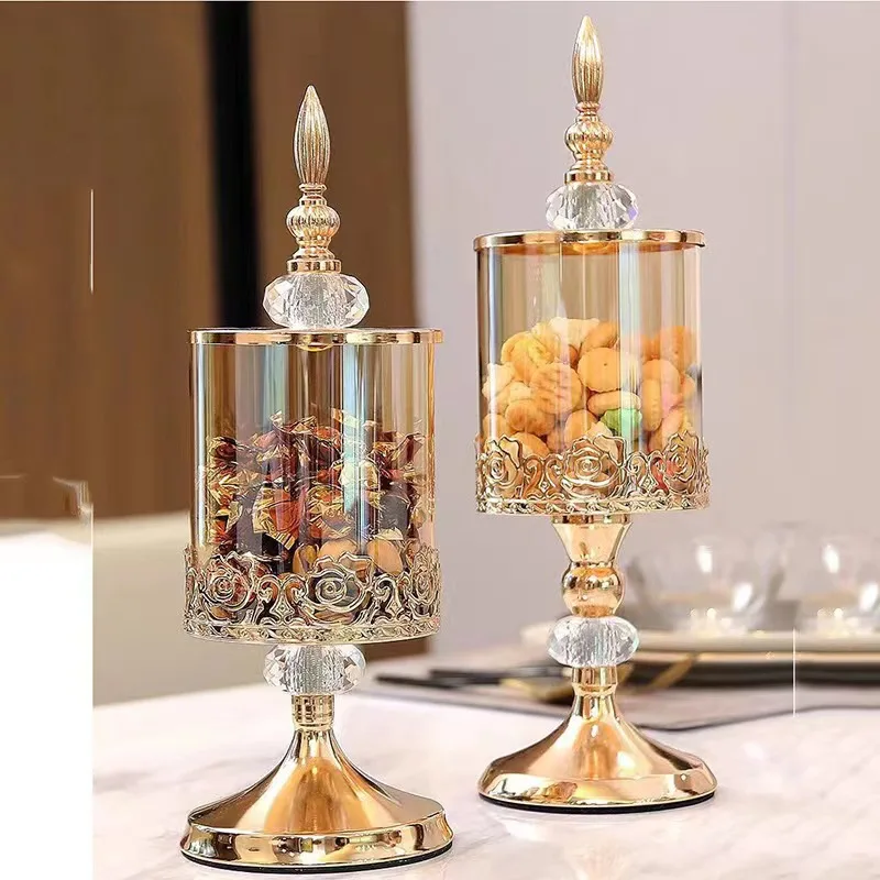 SVETLÁ LUXURY KRYSTAL SKLASKÁ SKLADOVÁ JARS S OBLASTNOM, Európska americká obývacia izba Konferenčný stolík, Lace Candy Jar, Storage Ornament