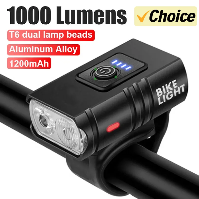 Svetlé bicykle LIGHT T6 LED predné USB Nabíjateľné MTB Mountain Bicycle Lamp 1000lm Bicykel Svetlometový svetlica Cyklistický kolobežník