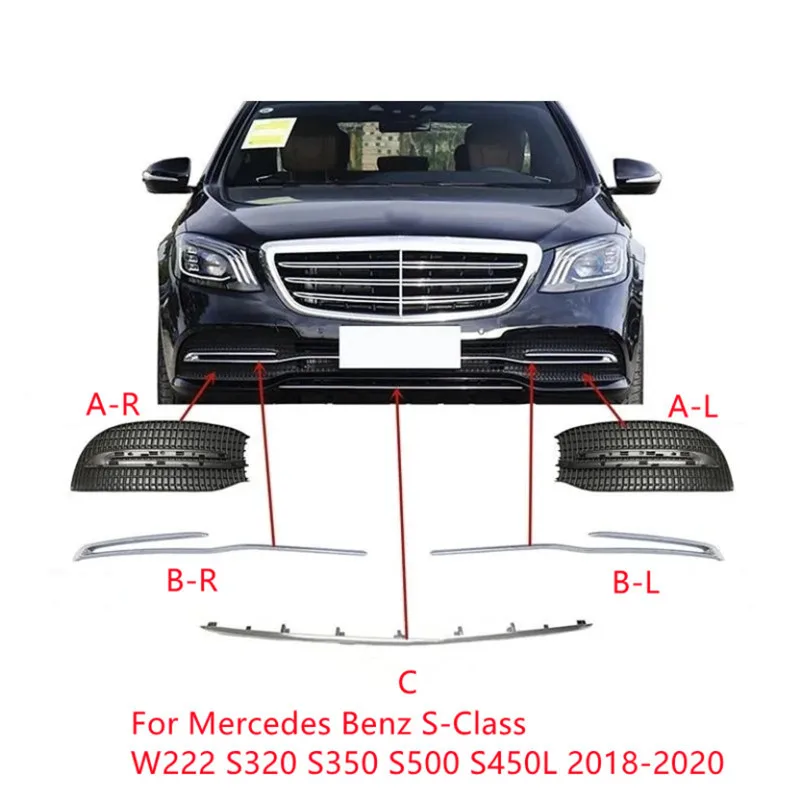 Svetlý prúžok predného nárazníka pre Mercedes Benz S trieda W222 S320 S350 S500 S450L 2018-2020