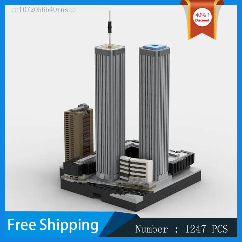 Svetové obchodné centrum MOC Building Blocking MOCK Twin Tower Model Urban Landscape Architecture Creative Zhromaždenie hračiek narodeniny darček