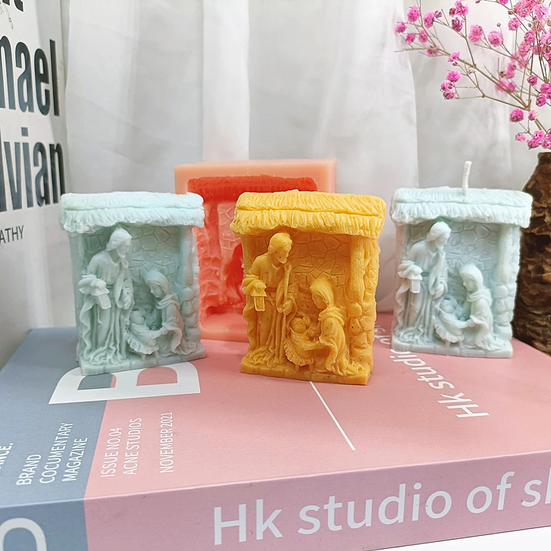 Svätá rodina Narodená mydlová pleseň ručne vyrábaná obdĺžnik Ježiš Born form Diy Darčeky priateľom a rodinným príslušníkom fondant torta