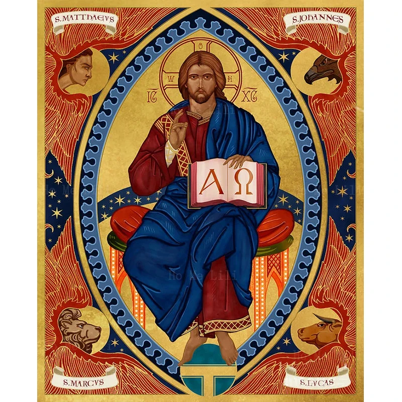 Svätý Oswald kráľ Northumbria Kristus v majestátnosti ortodoxný byzantský ikona plátno Wall Art od Ho Me Lili pre dekoráciu obýva