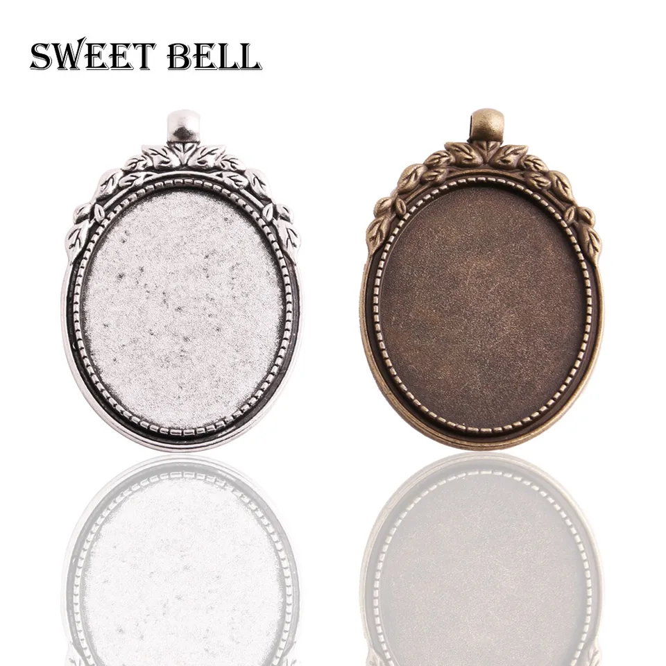 Sweet Bell 8pcs/Lot Two Color zliatiny portrét 36*56 mm (Fit 30*40 mm dia) Oval Pendant Blanks Nastavenie Cabochon Pendant Nastavenia 6D1077