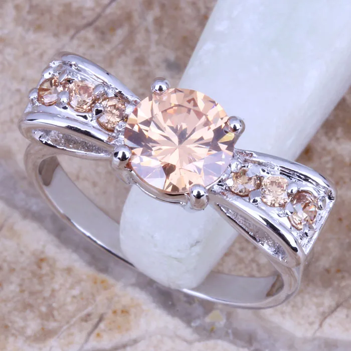 Sweet Champagne Morganite strieborný dámsky klenotnícky prsteň veľkosti 6/7/8/9 R0739