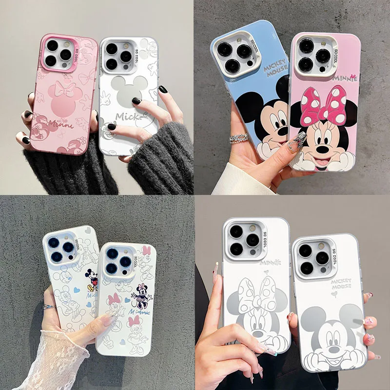 Sweet Pink Minnie Mickey Pase pre iPhone 16 15 14 13 12 11 Pro Max x xr xsmax 8 7 plus candy matný nárazový odolný zadný kryt